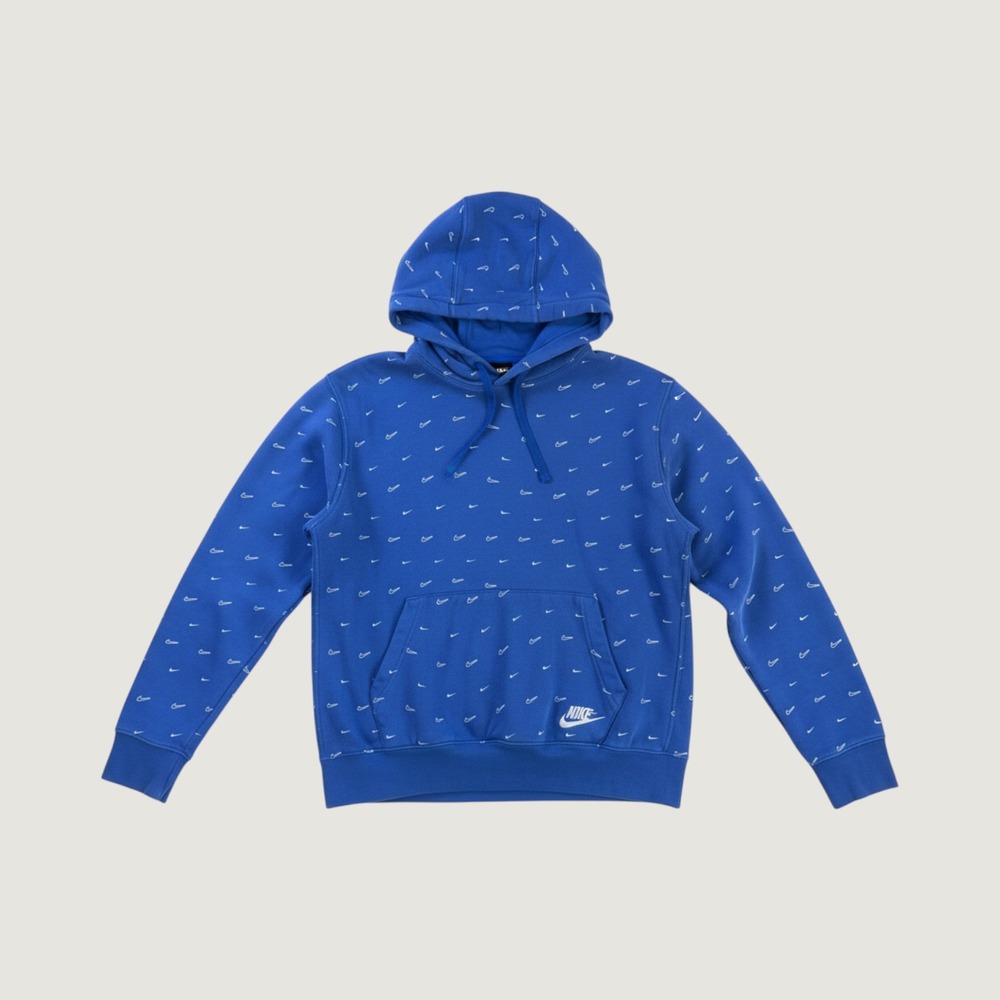 Nike Sportswear Club Hoodie Royal Blue All Over Swoosh Mens L